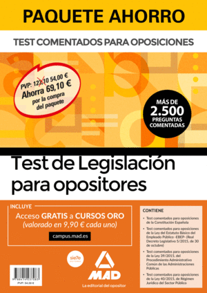 PAQUETE AHORRO TEST DE LEGISLACIÓN PARA OPOSITORES. AHORRA 69,10  (INCLUYE TEST